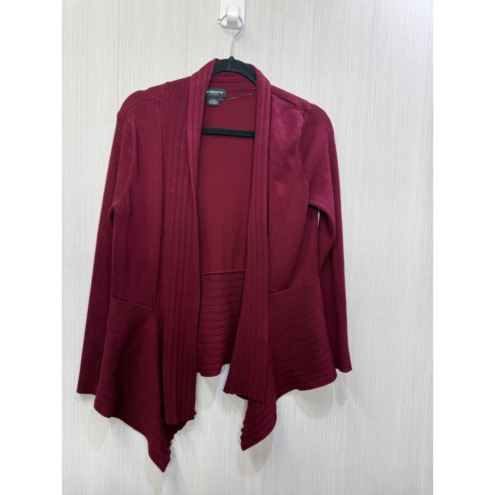 Liz Claiborne Career Burgundy Open Front Waterfall Cardigan Sweater Womens Large